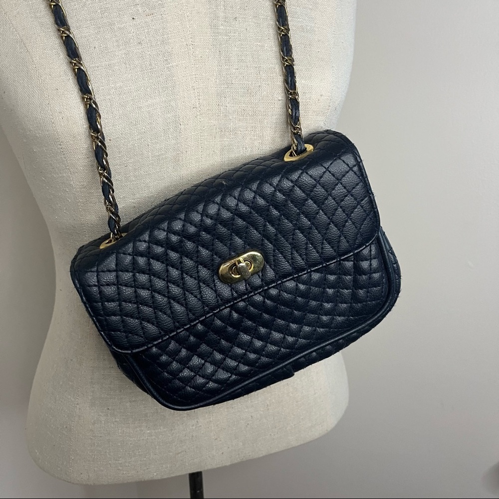 Ande Navy Blue Vegan Quilted Leather Small Crossbody Purse with Long Cha…
